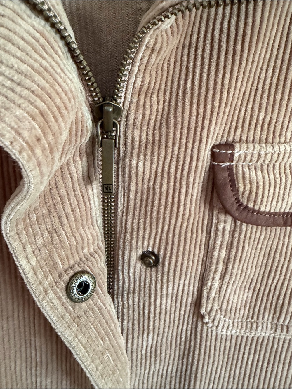 Lauren Jeans Co Brown Camel Corduroy Jacket Brown Leather Trim M - Picture 6 of 10